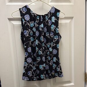 Calvin Klein Collection Floral Sleeveless Blouse - Black and Blue